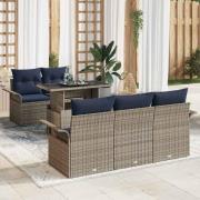 vidaXL Trädgårdsoffset med kudde med lagring 6 pcs Grå Poly Rattan