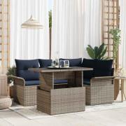 vidaXL Trädgårdsoffset med kudde med lagring 5 pcs Grå Poly Rattan