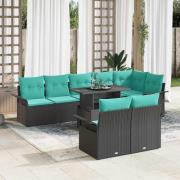 vidaXL Trädgårdsoffset med kudde med lagring 9 pcs Svart Poly Rattan