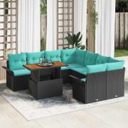 vidaXL Trädgårdsoffset med lagring 9 pcs Svart Poly rattan