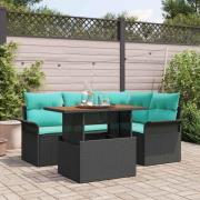 vidaXL Trädgårdsoffset med lagring 5 pcs Svart Poly rattan
