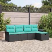 vidaXL Trädgårdsoffset med kudde 5 pcs Svart och turkos konstrotting