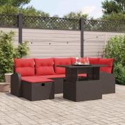 vidaXL Trädgårdsoffset med kudde med lagring 7 pcs Brun Poly rattan