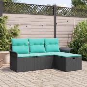 vidaXL Trädgårdsoffset med kudde med lagring 4 pcs Poly rattan
