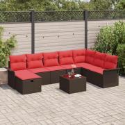 vidaXL Trädgårdsoffset med kudde med lagring 9 pcs Poly rattan