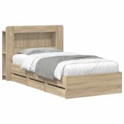 vidaXL Sängram med förvaring Sonoma-ek 75 x 190 cm Konstruerat trä