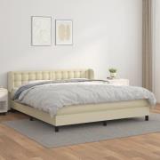 vidaXL Ramsäng med bäddmadrass gräddvit 160x200 cm konstläder