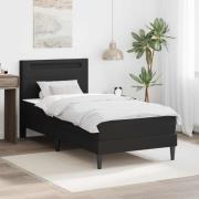 vidaXL Sängram med LED-ljusslingor Svart 90 x 190 cm Konstläder