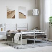 vidaXL Sängram med huvudgavel och fotgavel vit metall 150x200 cm