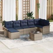 vidaXL Trädgårdsoffset med kudde 8 pcs Grå Poly rattan