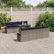 vidaXL Trädgårdsoffset med kudde 9 pcs Grå Poly rattan