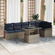 vidaXL Trädgårdsoffset med kudde 7 pcs Grå Poly rattan