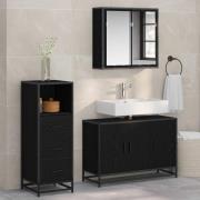 vidaXL Badrumsmöbelset med låda 3 pcs Svart Ek Konstruerat trä