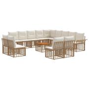 vidaXL Utomhussoffset 14 pcs Naturlig och Creamvit Polyester