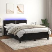 vidaXL Resårsäng med madrass och LED svart 140x190 cm sammet