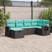 vidaXL Loungegrupp med dynor 6 delar svart konstrotting