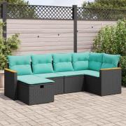 vidaXL Loungegrupp med dynor 6 delar svart konstrotting