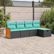 vidaXL Loungegrupp för trädgården med dynor 5 delar svart konstrotting