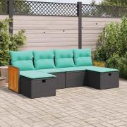 vidaXL Loungegrupp med dynor 6 delar svart konstrotting