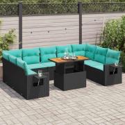vidaXL Loungegrupp 10 delar med svarta dynor konstrotting