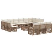 vidaXL Trädgårdsoffset 14 pcs Beige konstrotting