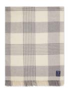 Gray Checked Recycled Wool Throw Home Textiles Cushions & Blankets Bla...