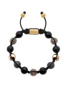 Nialaya Men's Beaded Bracelet With Matte Onyx And Black/Gold Cz Diam G...