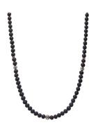 Nialaya Beaded Necklace With Matte Onyx And Silver Svart