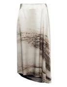 Calvin Klein Travertine Print Asymetric Skirt Vit