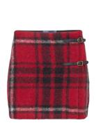 Polo Ralph Lauren Plaid Leather-Trim Wrap Skirt Röd