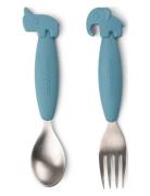 Easy-Grip Spoon And Fork Set Deer Friends Blue Home Meal Time Cutlery ...