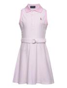 Ralph Lauren Kids Belted Striped Knit Oxford Polo Dress Rosa