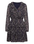 Lauren Ralph Lauren Floral Crinkle Georgette Surplice Dress Marinblå