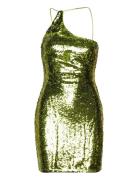 Mango Asymmetric Sequin Dress Grön