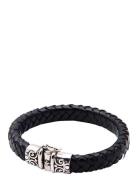 Nialaya Thick Leather Bracelet With Detailed Lock Svart