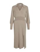 Vila Vimarla L/S Collar Long Knit Dress/Su Beige