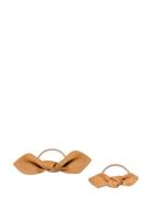 Corinne Leather Bow Hair Tie Big And Small 2-Pack Beige