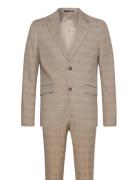 Lindbergh Checked Twill Stretch Suit Brun