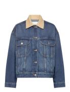 Mango Contrast Denim Jacket Blå