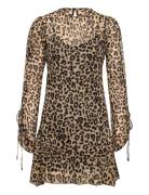 Mango Flared-Sleeved Leopard-Print Dress Brun