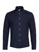 Lindbergh Yarn Dyed Oxford Superflex Shirt L/ Marinblå