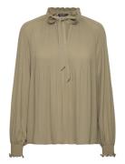 Lauren Ralph Lauren Pleated Georgette Tie-Neck Blouse Grön