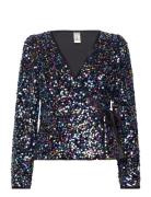 YAS Yaskillo Sequin Ls Wrap Top - Show Svart