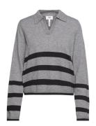 Object Objthess L/S V-Neck Knit Polo Noos Grå