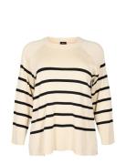 Zizzi Mcherry, L/S, Stripe Pullover Kräm