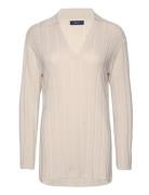 GANT Rib Knit Open Collar Beige