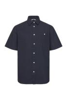 Knowledge Cotton Apparel Regular Linen Look Short Sleeve Shi Marinblå