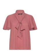 Lauren Ralph Lauren Pleated Georgette Tie-Neck Blouse Rosa