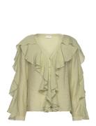 Vila Vinabia V-Neck L/S Flounce Top Grön