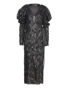 ROTATE Birger Christensen Sequins Midi Wrap Dress Svart